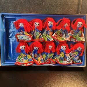 Vtg‎ Radiant Holiday Christmas Lights Rag Doll Girl Red Felt Hair in Box Read